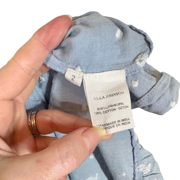 Ulla Johnson Etienne Blouse Chambray Floral Embroidered Swiss Dot - Picture 12 of 13